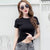 Img 1 - Solid Colored Short Sleeve Women Home Black T-Shirt Trendy Minimalist Fitting Tops Slim Look Korean