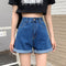 Denim Shorts Women Summer INS Burr High Waist Slim Look Loose Wide Leg Short A-Line Hot Pants Shorts