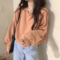 IMG 118 of Solid Colored Sweatshirt Women Korean Loose Couple Round-Neck insWomen Outerwear