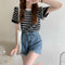 IMG 117 of Summer Korean Color-Matching Striped Short Sleeve Round-Neck Sweater Tops Women Outerwear