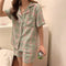 Summer Chequered Pajamas Women Short Sleeve Lapel Cardigan Korean Sweet Look Student Loungewear Cartoon Sleepwear