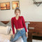 Sweater Women Korean Petite Solid Colored Short Cardigan V-Neck Matching Long Sleeved Outerwear
