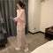 IMG 118 of Popular Long Sleeved Pajamas Women Outdoor Loose Korean Vintage Chequered Casual Loungewear Sets Sleepwear