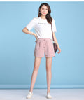 IMG 113 of Summer Thin Ice Silk Cotton Blend Casual Pants Women Drawstring Elastic Waist Loose Plus Size Carrot High Shorts