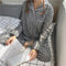 INSKorean Teens Long Sleeved Chequered Loungewear Two-Piece Sets Cotton Adorable Casual Pajamas Outdoor Sleepwear