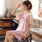 Summer Women Round-Neck Thin Pyjamas Knitted Cotton Short Sleeve One-Piece Mid Length Loungewear Sleepwear