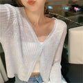 Img 2 - Country Knitted Cardigan Thin Women Silk Loose Matching Sunscreen Summer Short Tops Long Sleeved
