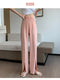 IMG 125 of Suits Women Pants High Waist Drape Loose Straight Splitted Summer Casual Floor Length Suit Wide Leg Long Pants