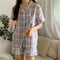 Summer Chequered Pajamas Women Short Sleeve Lapel Cardigan Korean Sweet Look Student Loungewear Cartoon Sleepwear