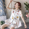 Streaming Silk Pajamas Women Summer ins Korean Short Sleeve Shorts Thin Loose Outdoor Loungewear Sets Sleepwear