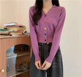 IMG 104 of V-Neck Colourful Button Cardigan Short Long Sleeved Korean Sweater Women Elegant Sweet Look Tops Outerwear