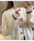 IMG 102 of Women Trendy Matching Knitted Cardigan Short Korean Loose Sweater Long Sleeved Outerwear