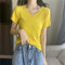 IMG 119 of Summer Korean White V-Neck Short Sleeve T-Shirt Women Slim Look Under Silk Sweater Tops T-Shirt