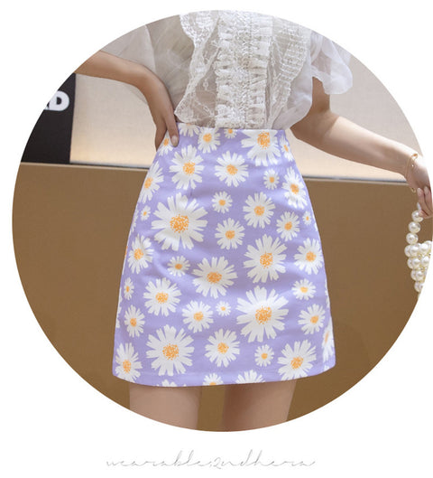 Img 9 - Daisy Skirt Summer French Elegant High Waist Slim Look A-Line Hip Flattering Floral Women