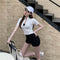 IMG 108 of Black Pants Summer Korean High Waist Denim Pants Women Slim Look Tall Look Fitted Straight Shorts