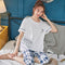 Pajamas Women Summer Knitted Cotton Short Sleeve Cropped Pants Adorable Sweet Look Princess Teens Loungewear Sleepwear