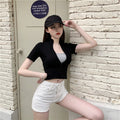 IMG 114 of Black Pants Summer Korean High Waist Denim Pants Women Slim Look Tall Look Fitted Straight Shorts