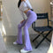 Img 1 - Women Europe Solid Colored Fitted High Waist Flare Leg Sporty Casual Long Pants