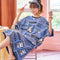 Short Sleeve Pyjamas Cotton Women Thin Mid-Length Dress Pajamas Cartoon Loose Casual Loungewear Sleepwear