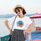 Img 1 - Summer Women Combed Cotton Short Sleeve Printed T-Shirt Round-Neck Minimalist Korean Loose Half Sleeved