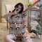 Pajamas Women Summer Short Sleeve Shorts Cartoon Casual Outdoor Round-Neck Loungewear Sets Sleepwear