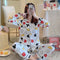 Korea Korean INS Chequered Pajamas Women Sleeve Length Pants Cardigan Adorable Cartoon Sets Loungewear Sleepwear