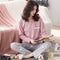 Pajamas Women Long Sleeved Korean Knitted Cotton Sweet Look Adorable Teens Plus Size Loungewear Outdoor Sleepwear