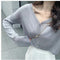 IMG 102 of Thin Stretchable Silk Knitted Cardigan Women Summer Korean Short Matching Long Sleeved Tops Outerwear