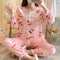 ins Women Pajamas Sleeve Length Pants Adorable Korean Cartoon Printed Casual Loungewear Sleepwear