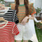 Img 1 - Summer Korean Color-Matching Striped Short Sleeve Round-Neck Sweater Tops Women