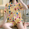 Summer Chequered Pajamas Women Short Sleeve Lapel Cardigan Korean Sweet Look Student Loungewear Cartoon Sleepwear