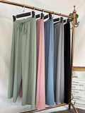 Img 1 - Ice Silk Wide Leg Floor Length Casual Women Summer High Waist Drape Solid Colored Knitted Straight Jeans