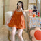 Img 4 - Strap Pajamas Women Summer Casual Shorts Two-Piece Sets Loungewear Sleeveless Cotton Adorable Orange Red