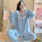 Img 3 - Long Sleeved Pajamas Women Cotton Round-Neck Lace Loungewear Sets Loose Plus Size Adorable