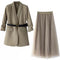 Img 5 - Plus Size Women Elegant Slim Look Blazer Mesh Skirt Sets