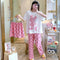 Pajamas Women Korean Adorable Student Thin Short Sleeve Long Pants Three-Piece Shorts Loungewear Sleepwear