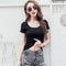 Img 6 - Solid Colored Short Sleeve Women Home Black T-Shirt Trendy Minimalist Fitting Tops Slim Look Korean