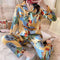 ins Long Sleeved Cardigan Replica Women Pajamas Lapel Silk Loungewear Sets Sleepwear