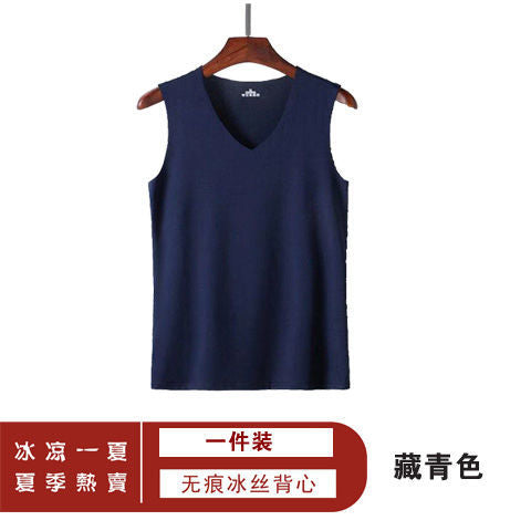 Ice Silk Tank Top Men Seamless Sporty Matching V-Neck Sleeveless Summer Plus Size Choose From Tank Top