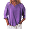 Img 5 - Women Trendy Casual Cotton Solid Colored Loose Vintage Long Sleeved V-Neck Shirt Blouse