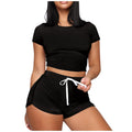 Img 4 - Europe Women Trendy Casual Sexy Drawstring Strap Short Pants Sets Two-Piece