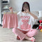 Pajamas Women Summer Three-Piece Short Sleeve Shorts Long Pants Student Korean Adorable Cartoon Plus Size Loungewear Sleepwear