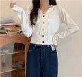 IMG 118 of V-Neck Colourful Button Cardigan Short Long Sleeved Korean Sweater Women Elegant Sweet Look Tops Outerwear