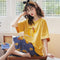 Summer Women Short Sleeve Cropped Pants Pajamas Sets Knitted Cotton Thin Loungewear Sleepwear