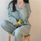 IMG 102 of Japanese Chequered Pajamas Women Sleeve Length Pants Two-Piece Sets Loungewear Cozy Casual Sleepwear