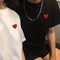 IMG 113 of Japanese White Black Heart Shaped T-Shirt Men Women Couple Family-Matching Embroidery Red Cotton Short Sleeve T-Shirt