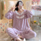 Long Sleeved Pajamas Women Cotton Round-Neck Lace Loungewear Sets Loose Plus Size Adorable Sleepwear