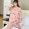 Popular Streaming Pajamas Women Lapel Cotton Long Sleeved Trendy Western Cardigan Loungewear Sets Sleepwear