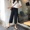 IMG 107 of Chiffon Casual Pants Three Quarter Wide Leg Women Elastic Black Slim Look All-Matching Korean Pants