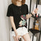 Women Summer Short Sleeve T-Shirt Korean Cartoon Round-Neck Printed Matching Tops T-Shirt